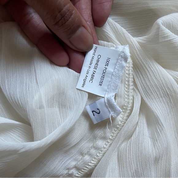 Enza Costa Cream Pleated Maxi Skirt | Raw Hem | Flowy, Minimalist (L/2) - Picture 6 of 9